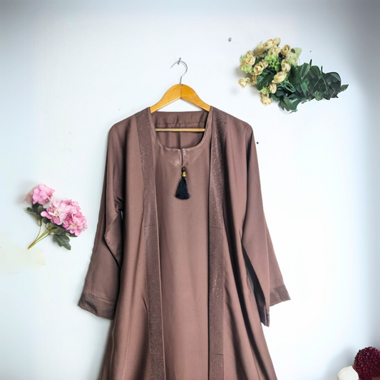Luxurious Double Coat Abaya Muslim Embroidered Maxi Summer Wear (Different colors Available)