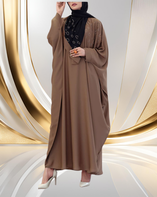 Women Muslim Abaya Dress Batwing Sleeved Embroided Maxi Kaftan Dress Elegant Isamic Summer Dress
