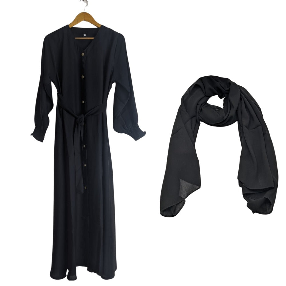 Zimel Abaya Front Open Abaya Elastic Sleeves and Belt Abaya Best Eid Abaya Umrah Abaya Haj Abaya