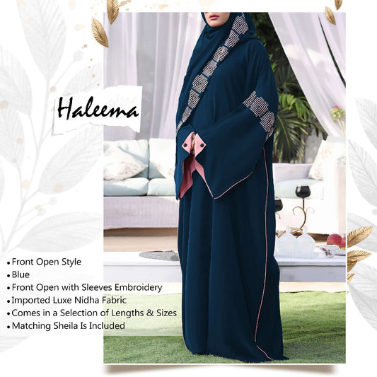 Haleema Abaya Embroidered Abaya Luxury NIDA Fabric Best Quality Front Open Abaya