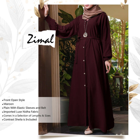Zimel Abaya Front Open Abaya Elastic Sleeves and Belt Abaya Best Eid Abaya Umrah Abaya Haj Abaya
