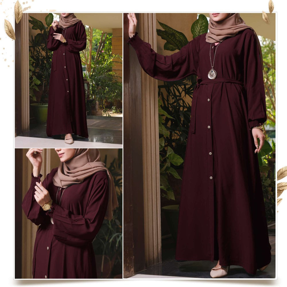 Zimel Abaya Front Open Abaya Elastic Sleeves and Belt Abaya Best Eid Abaya Umrah Abaya Haj Abaya